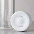 Personalized Ever Vessel Glass Multi double walled glass tea infuser bottle with the white lid removed showing the laser engraved name.
