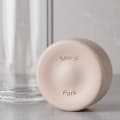 Personalized Ever Vessel Glass Multi double walled glass tea infuser bottle with the desert beige lid removed showing the laser engraved name.