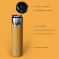 Ever Vessel Super Maxi vacuum insulated stainless steel water bottle with key features text - yellow