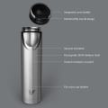 Ever Vessel Super Maxi vacuum insulated stainless steel water bottle with key features text - plain stainless steel