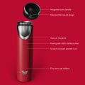 Ever Vessel Super Maxi vacuum insulated stainless steel water bottle with key features text - red