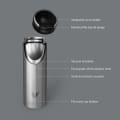 Ever Vessel Maxi vacuum insulated stainless steel water bottle with key features text - plain stainless
