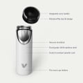 Ever Vessel Maxi vacuum insulated stainless steel water bottle with key features text - white