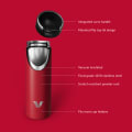 Ever Vessel Maxi vacuum insulated stainless steel water bottle with key features text - red