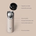 Ever Vessel Maxi vacuum insulated stainless steel water bottle with key features text - beige