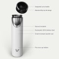 Ever Vessel Super Maxi vacuum insulated stainless steel water bottle with key features text - white