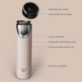 Ever Vessel Super Maxi vacuum insulated stainless steel water bottle with key features text - desert