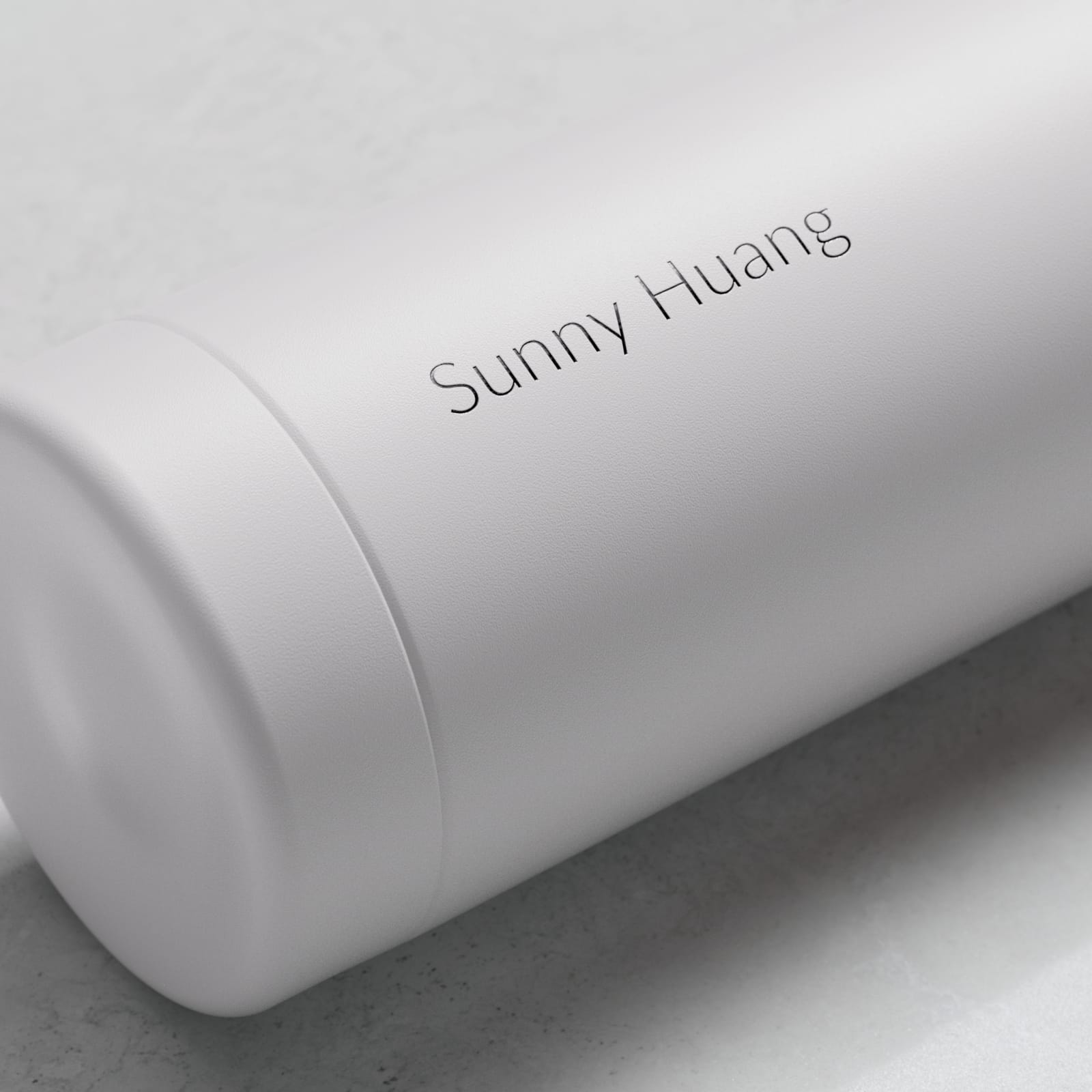 Personalized Ever Vessel Multi White Sand tea infuser water bottle with laser engraved name Sunny Huang on the side.