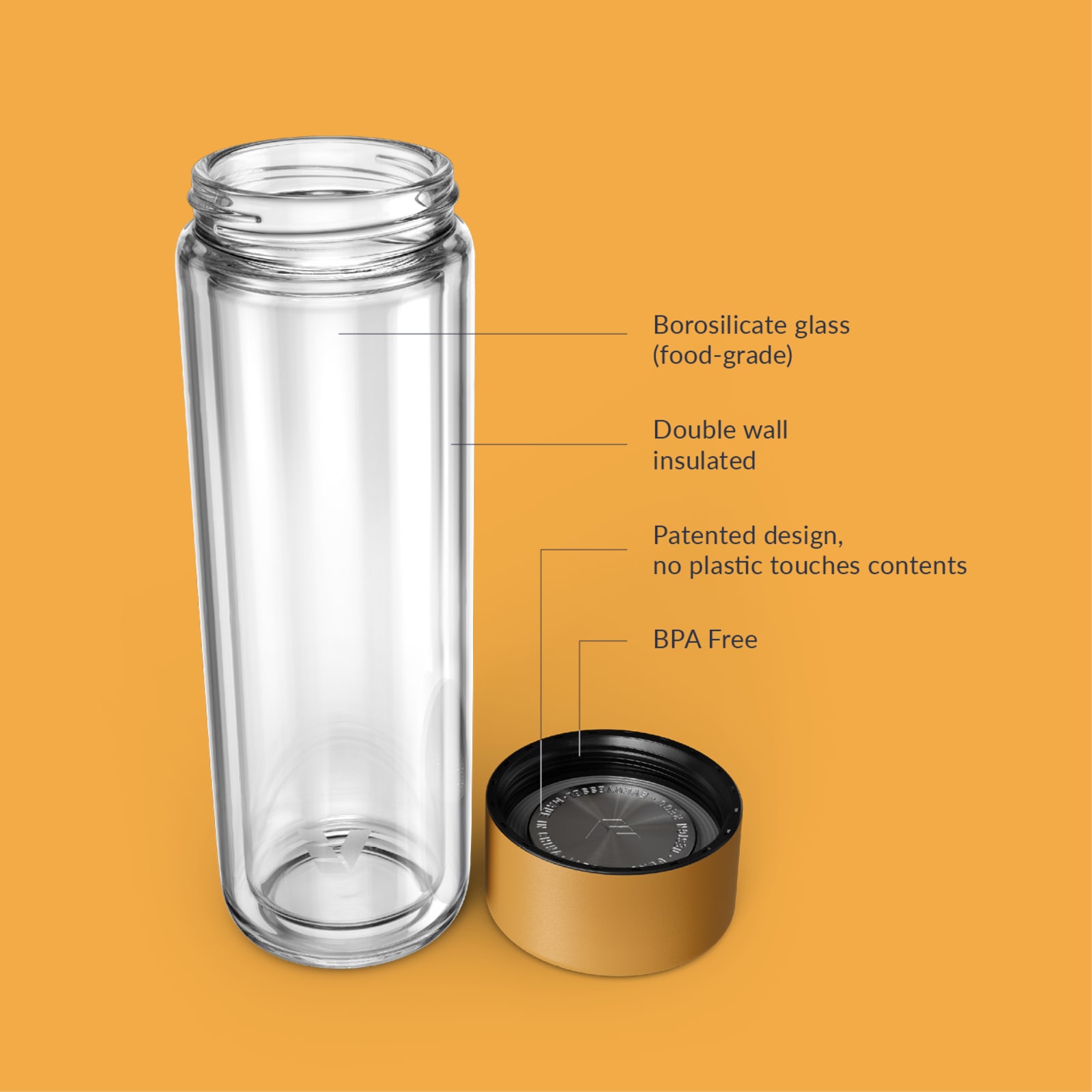 Ever Vessel Glass Multi glass water bottle and tea flask key features Yellow