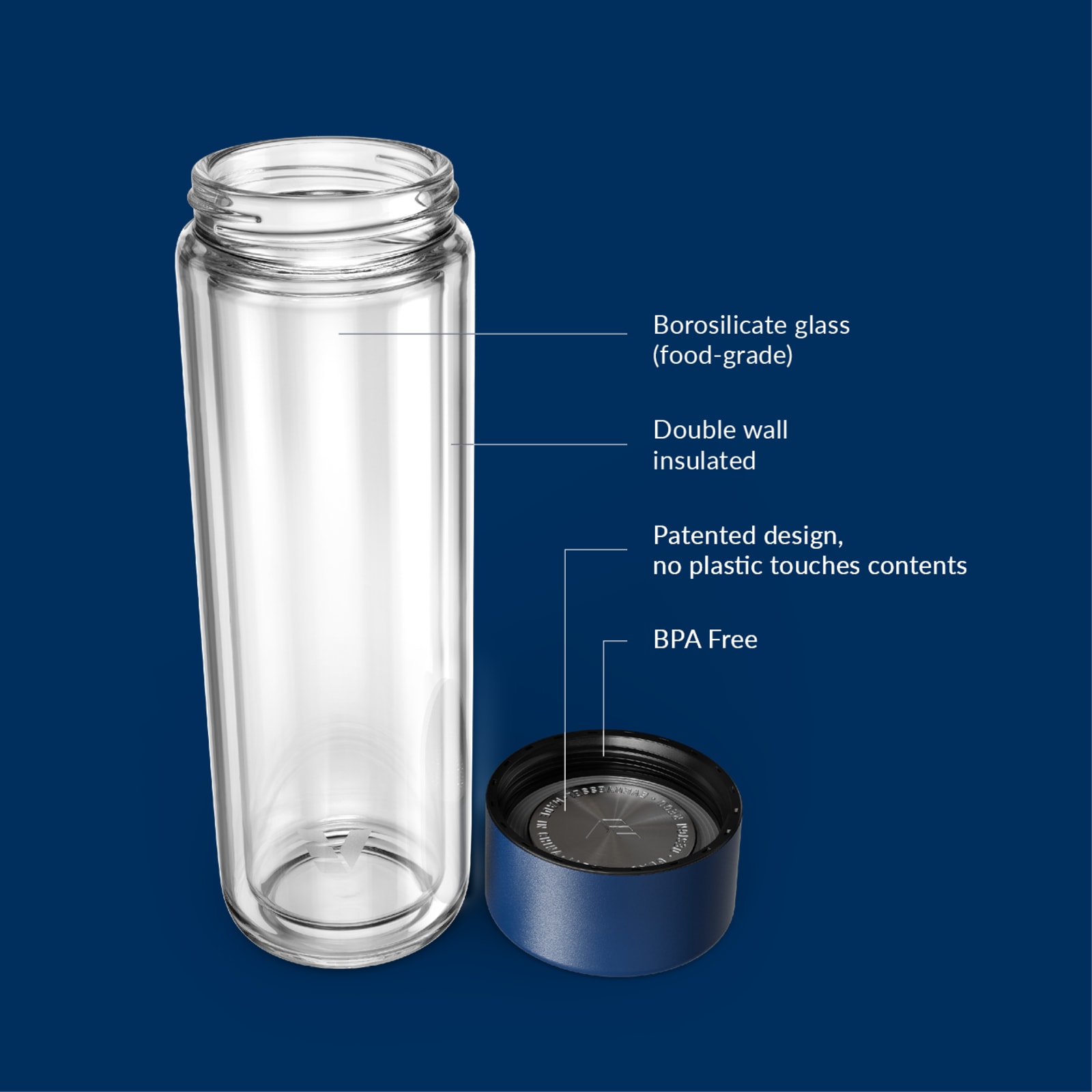 Ever Vessel Glass Multi glass water bottle and tea flask key features Blue