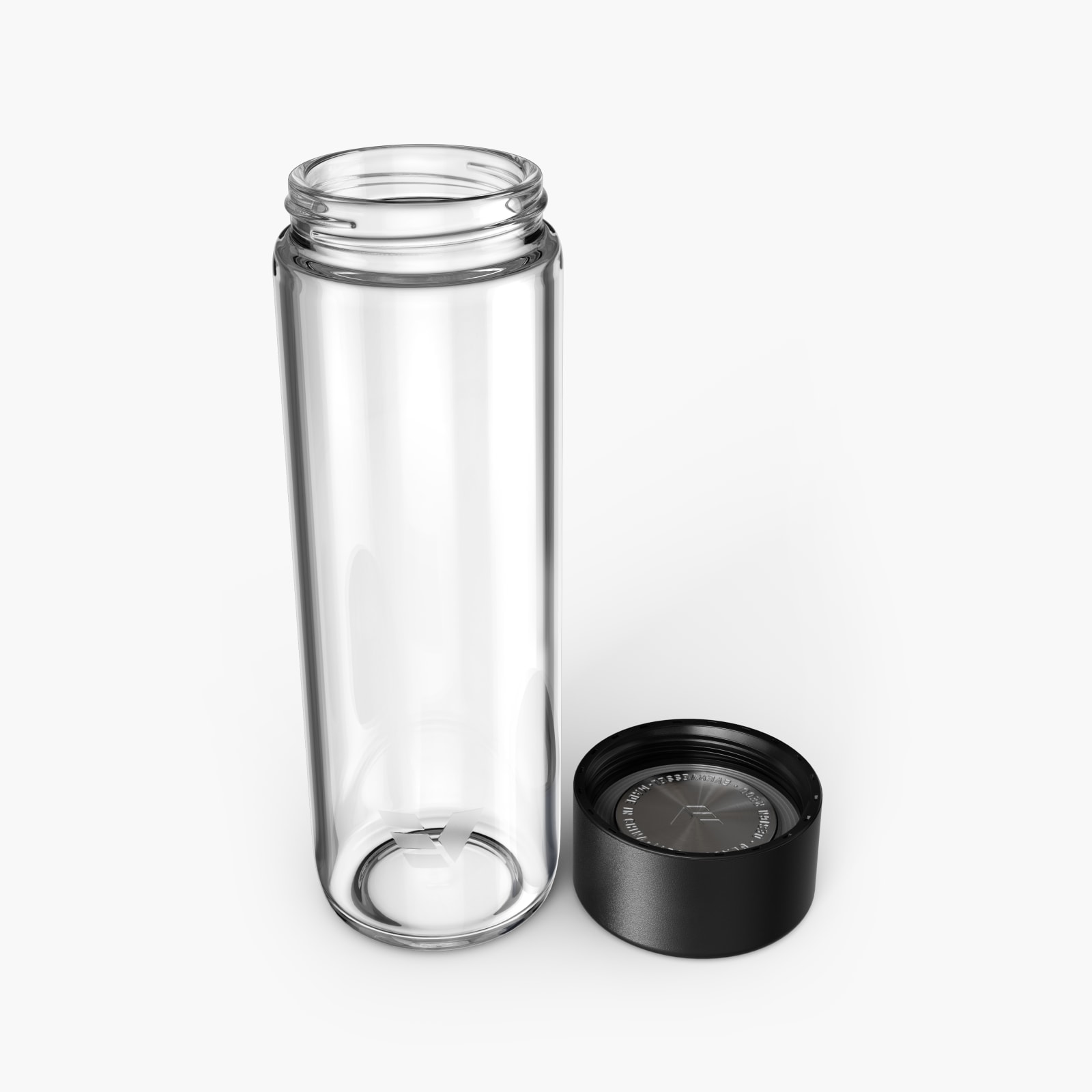 Ever Vessel Glass water bottle Black with lid removed