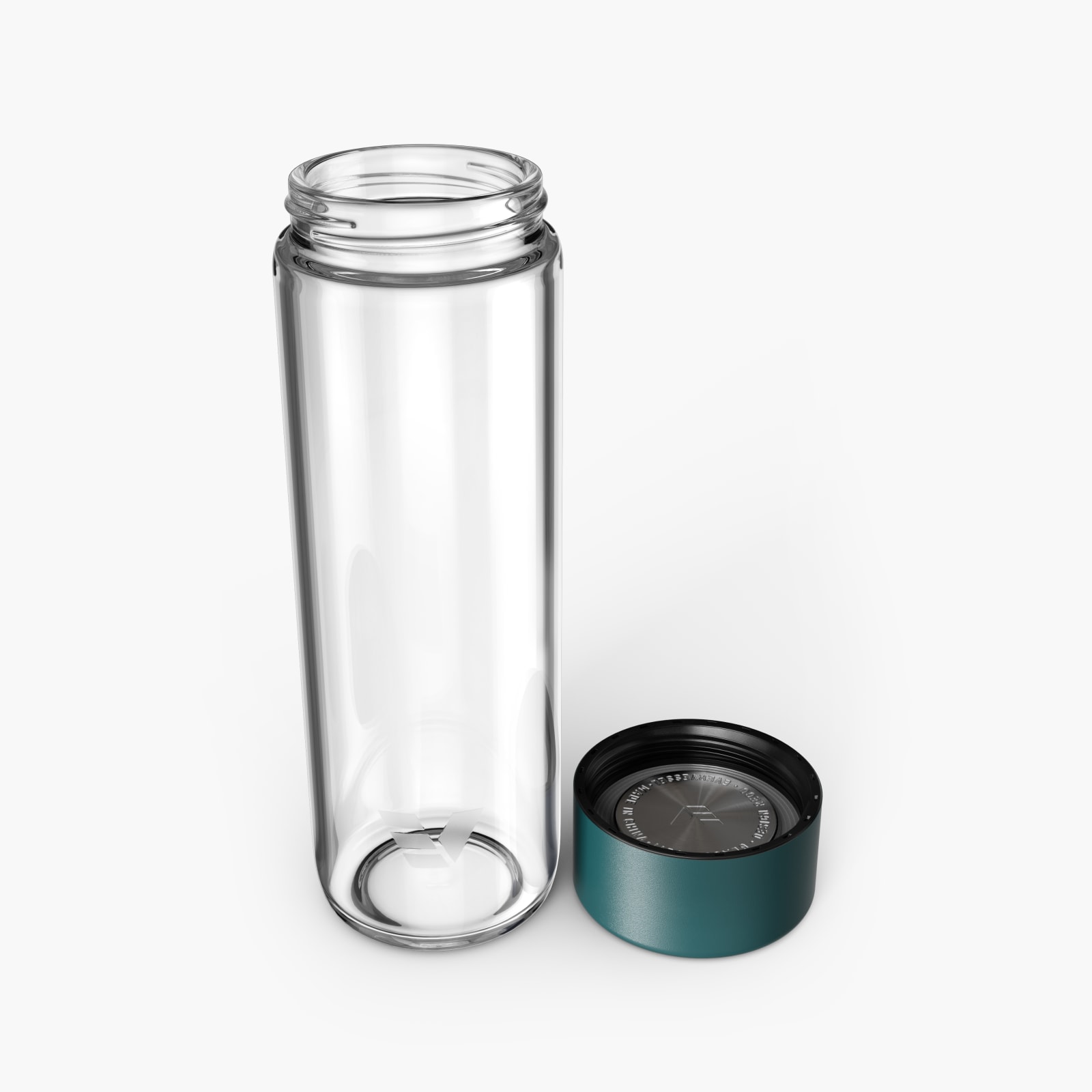 Ever Vessel Glass water bottle Teal with lid removed