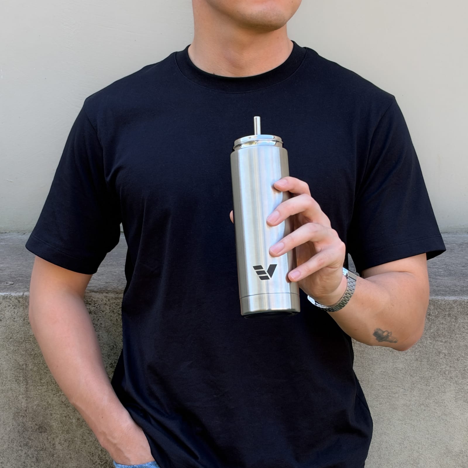Male with ever vessel stainless steel multi tea flask with retractable straw