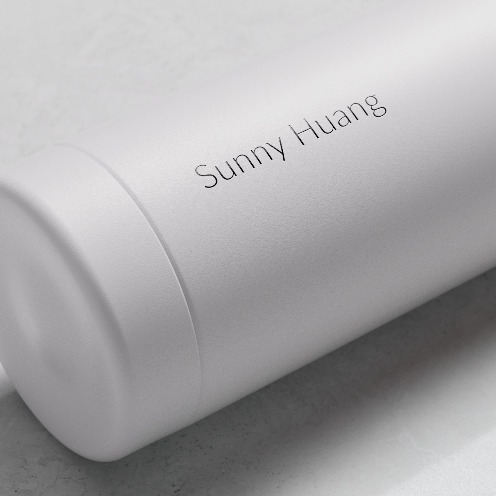 Personalized Ever Vessel Multi White Sand tea infuser water bottle with laser engraved name Sunny Huang on the side.
