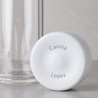 Personalized Ever Vessel Glass Multi double walled glass tea infuser bottle with the white lid removed showing the laser engraved name.