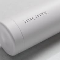 Personalized Ever Vessel Multi White Sand tea infuser water bottle with laser engraved name Sunny Huang on the side.