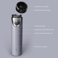Ever Vessel Super Maxi vacuum insulated stainless steel water bottle with key features text - lilac
