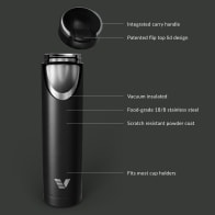 Ever Vessel Super Maxi vacuum insulated stainless steel water bottle with key features text - black
