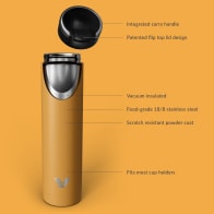 Ever Vessel Super Maxi vacuum insulated stainless steel water bottle with key features text - yellow