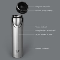 Ever Vessel Super Maxi vacuum insulated stainless steel water bottle with key features text - plain stainless steel