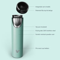 Ever Vessel Super Maxi vacuum insulated stainless steel water bottle with key features text - mint green