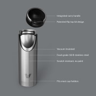 Ever Vessel Maxi vacuum insulated stainless steel water bottle with key features text - plain stainless
