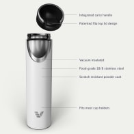 Ever Vessel Super Maxi vacuum insulated stainless steel water bottle with key features text - white