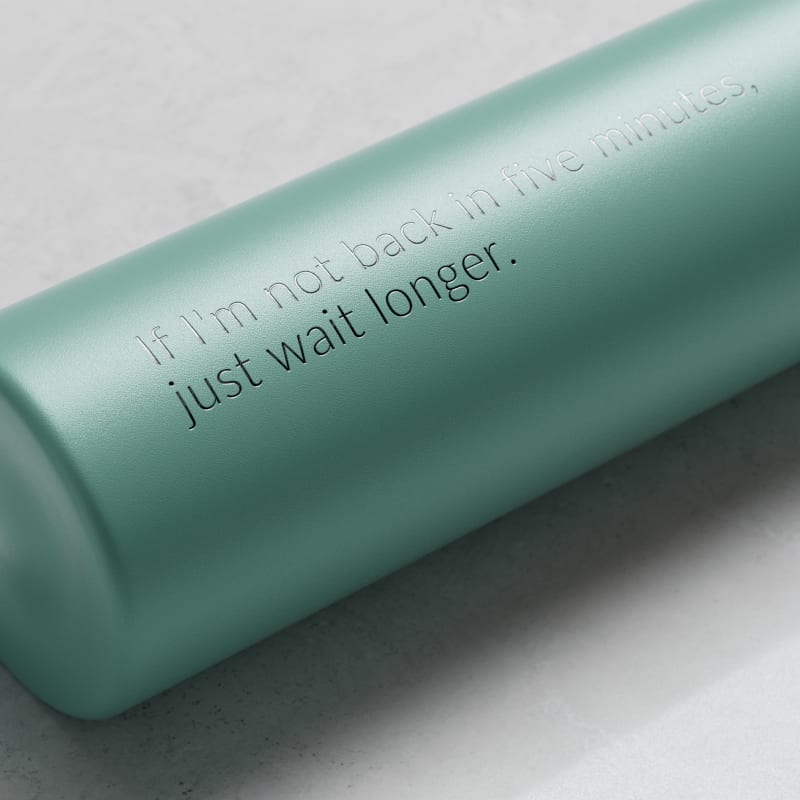 Personalized Ever Vessel Mini Mint Green small water bottle with laser engraved message on the side.
