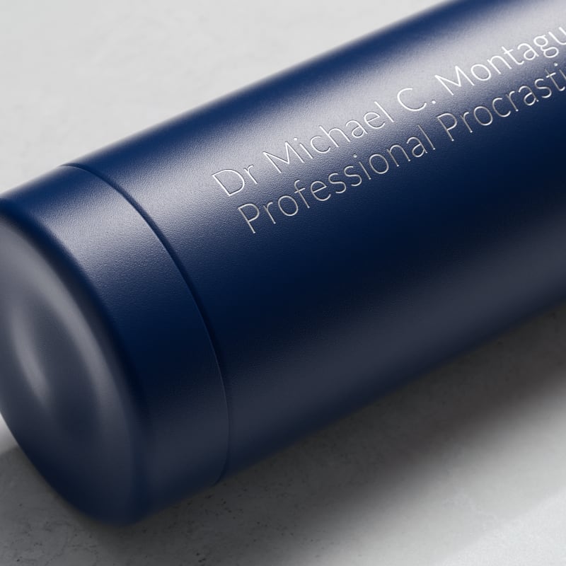 Personalized Ever Vessel Multi Blue tea infuser water bottle with laser engraved text Dr Michael on the side