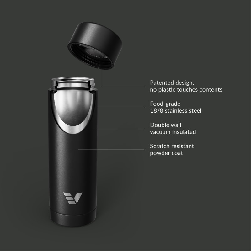 Ever Vessel Multi stainless steel water bottle and tea flask key features Black Sand
