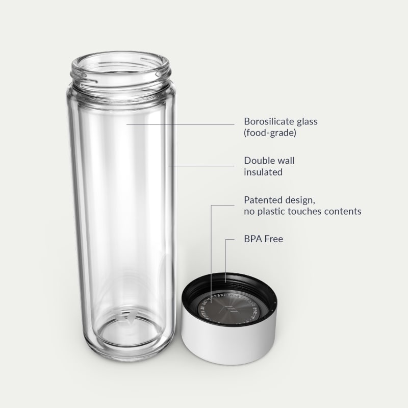 Ever Vessel Glass Multi glass water bottle and tea flask key features White Sand
