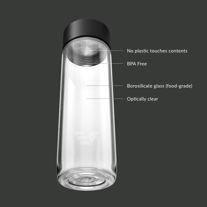 Ever Vessel Glass water bottle key features Black Sand