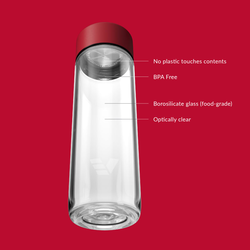 Ever Vessel Glass water bottle key features Red