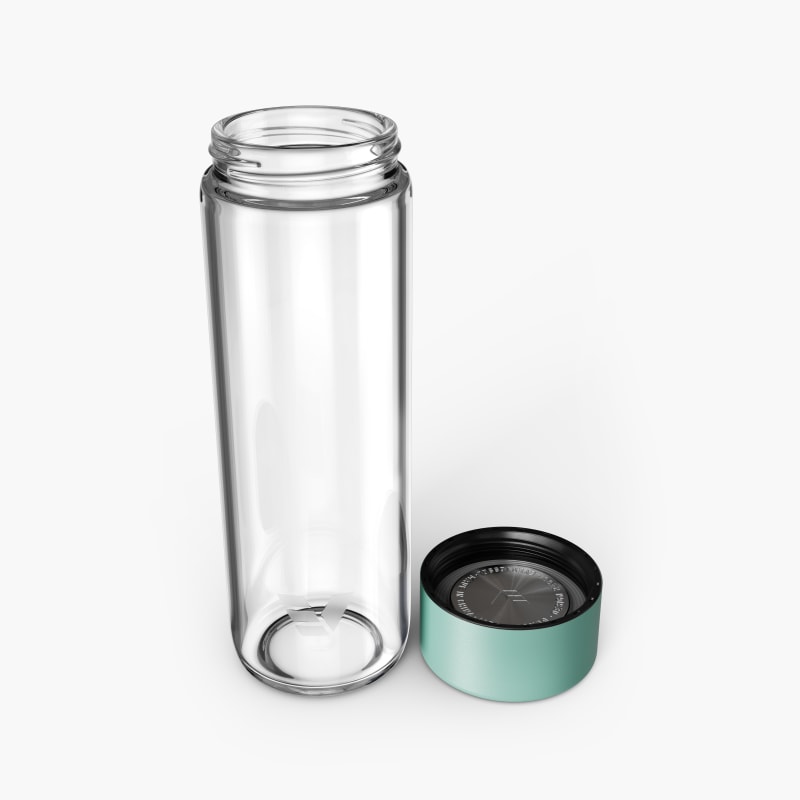 Ever Vessel Glass water bottle Mint with lid removed