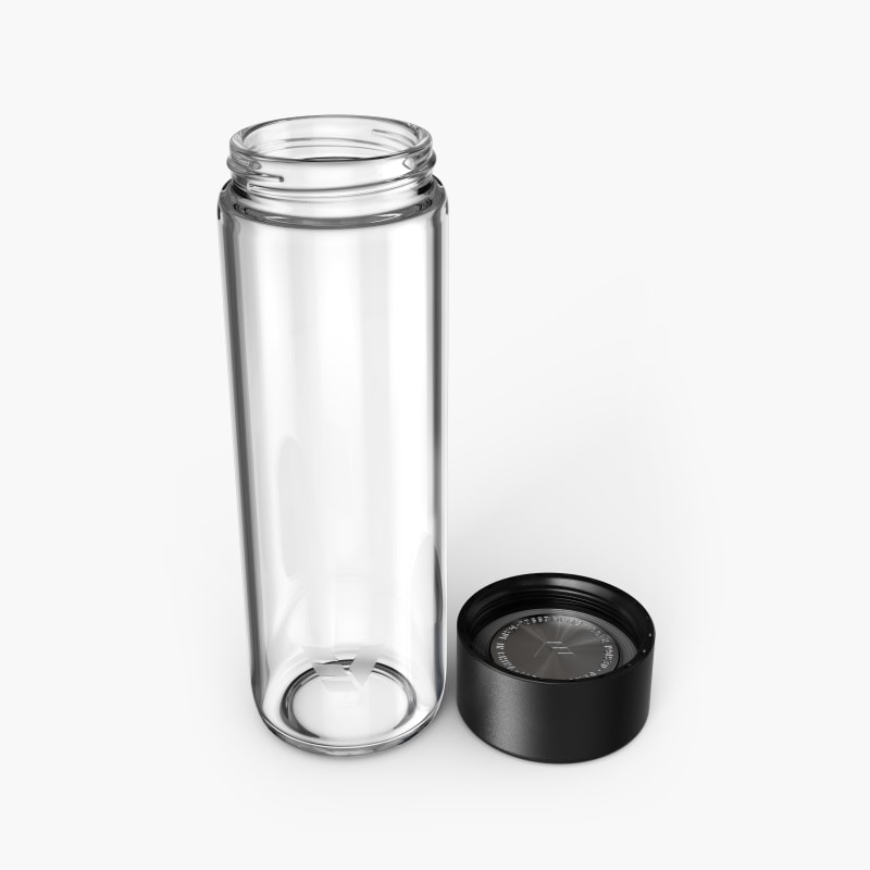 Ever Vessel Glass water bottle Black with lid removed