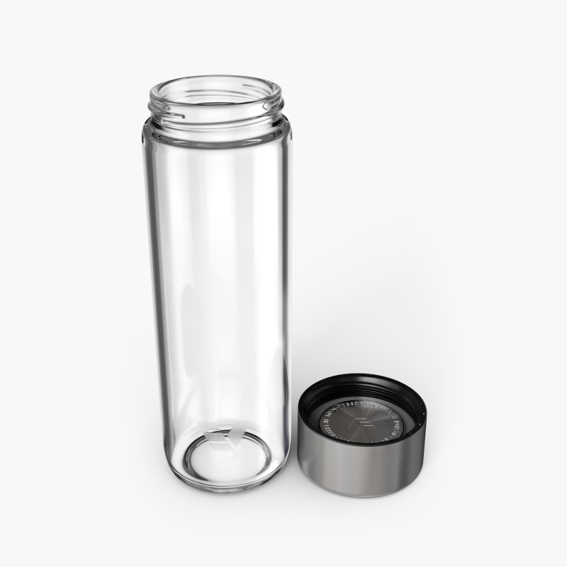 Ever Vessel Glass water bottle Stainless with lid removed