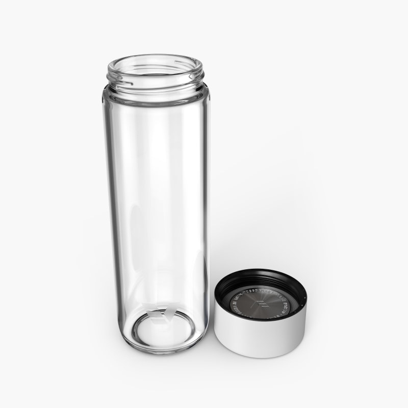 Ever Vessel Glass water bottle White Sand with lid removed