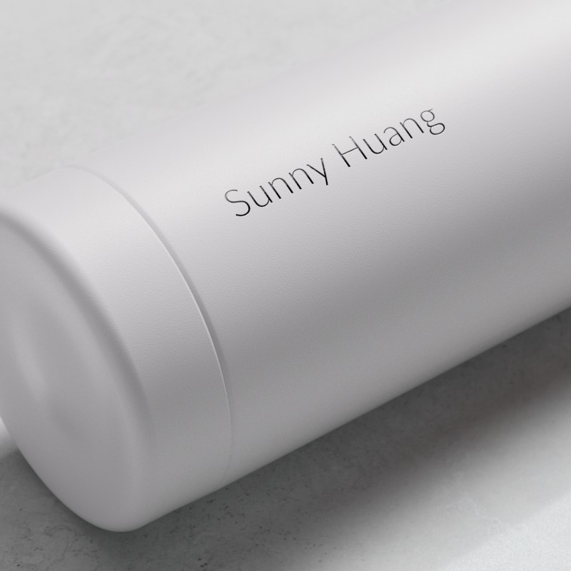 Personalized Ever Vessel Multi White Sand tea infuser water bottle with laser engraved name Sunny Huang on the side.