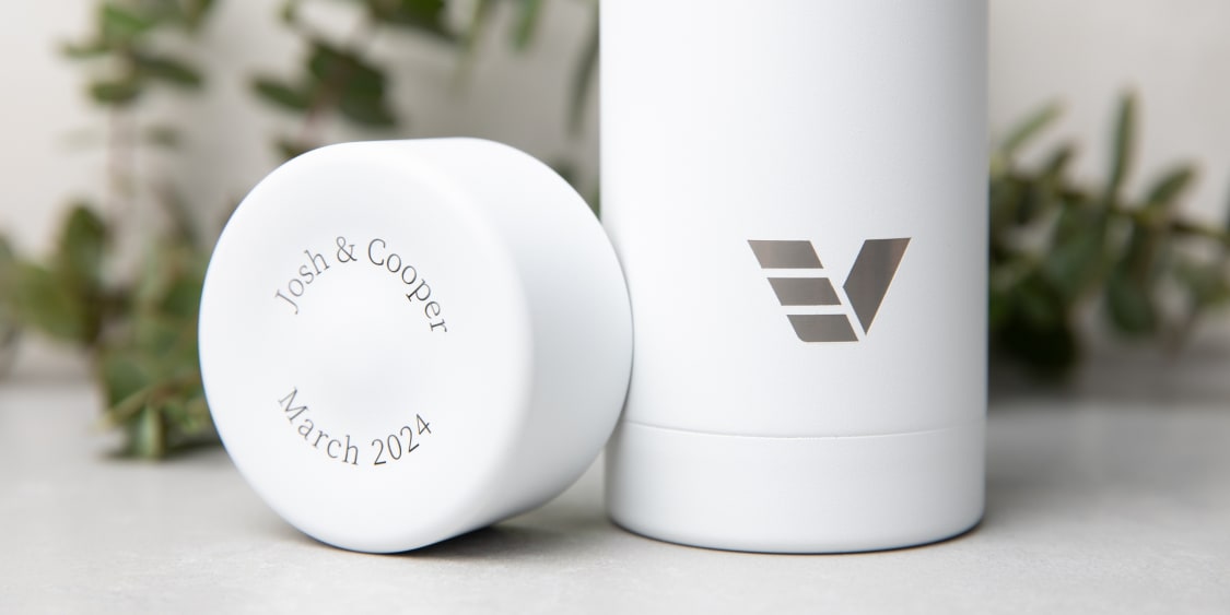 blog ever vessel multi insulated water bottle in whitesand with wedding engraving