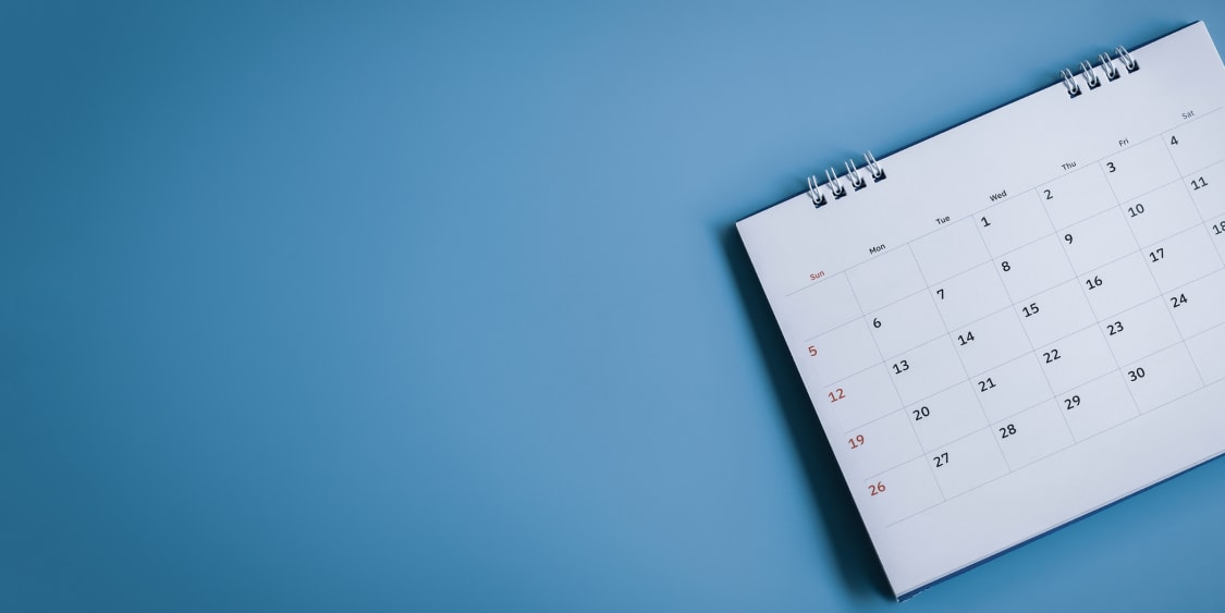 Year calendar on a blue background