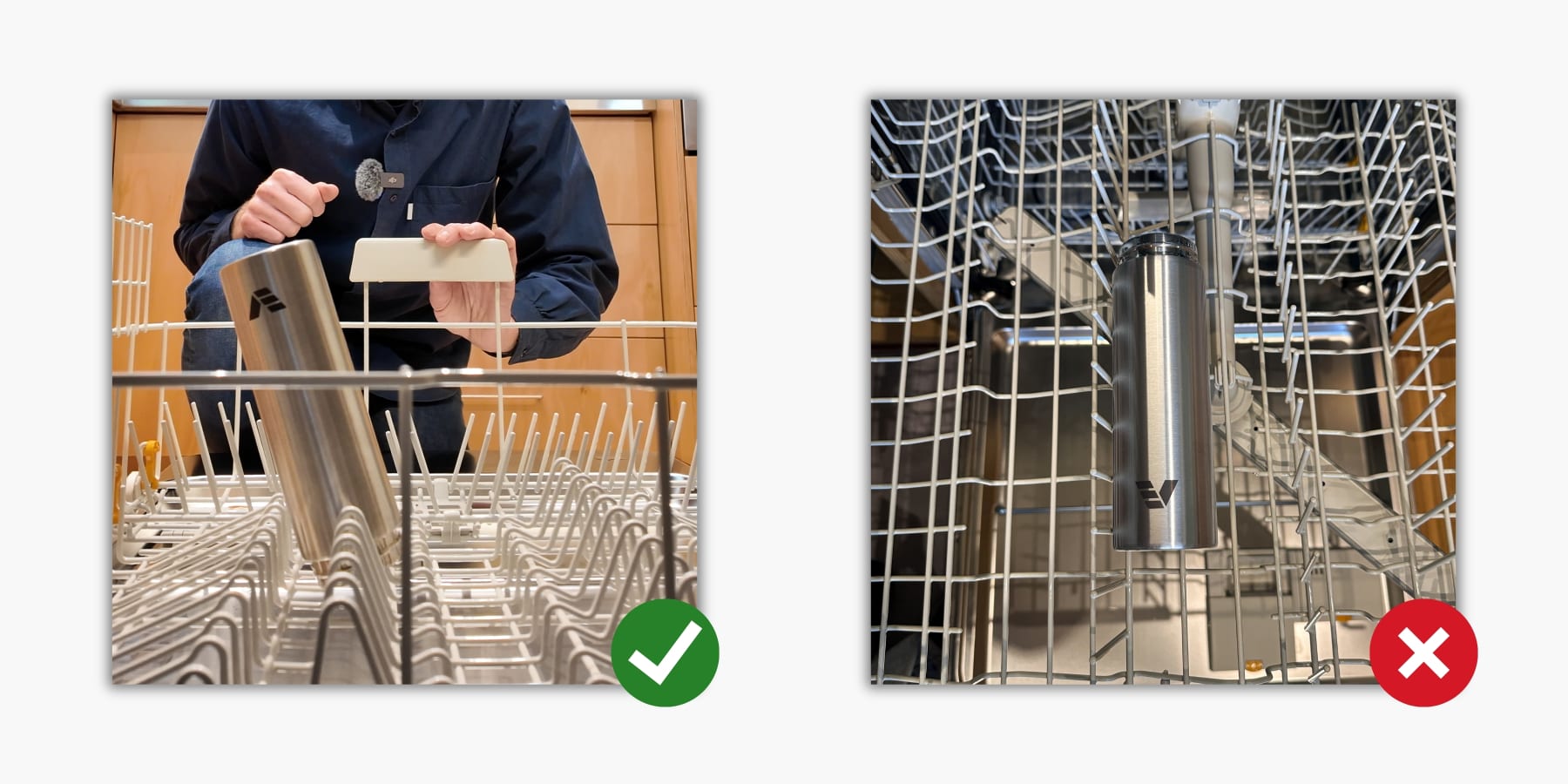 Loading a dishwasher with an Ever Vessel stainless steel mini water bottle