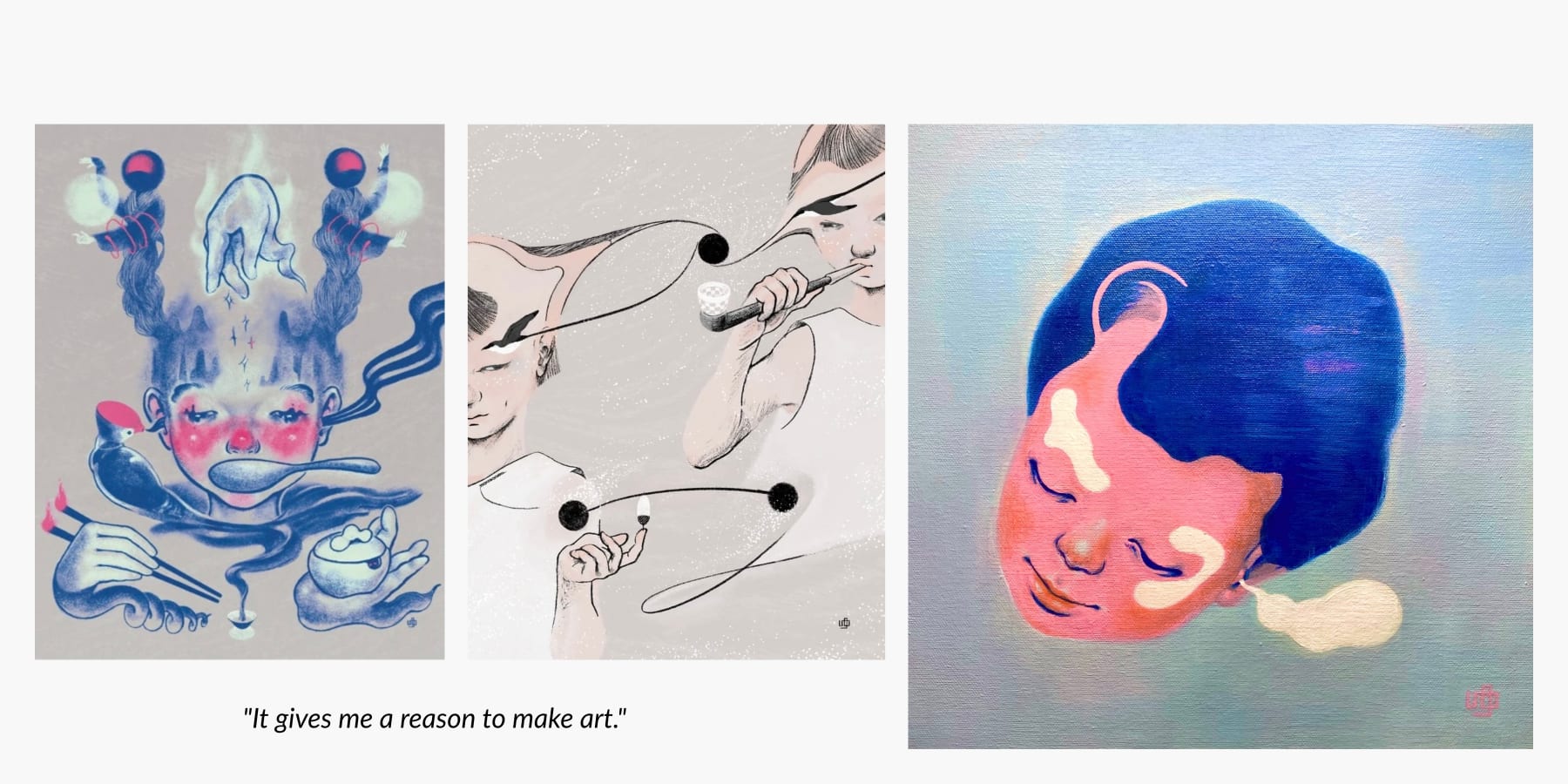 Artwork examples by Japanese artist Yuiko Uto of Buttons Ink