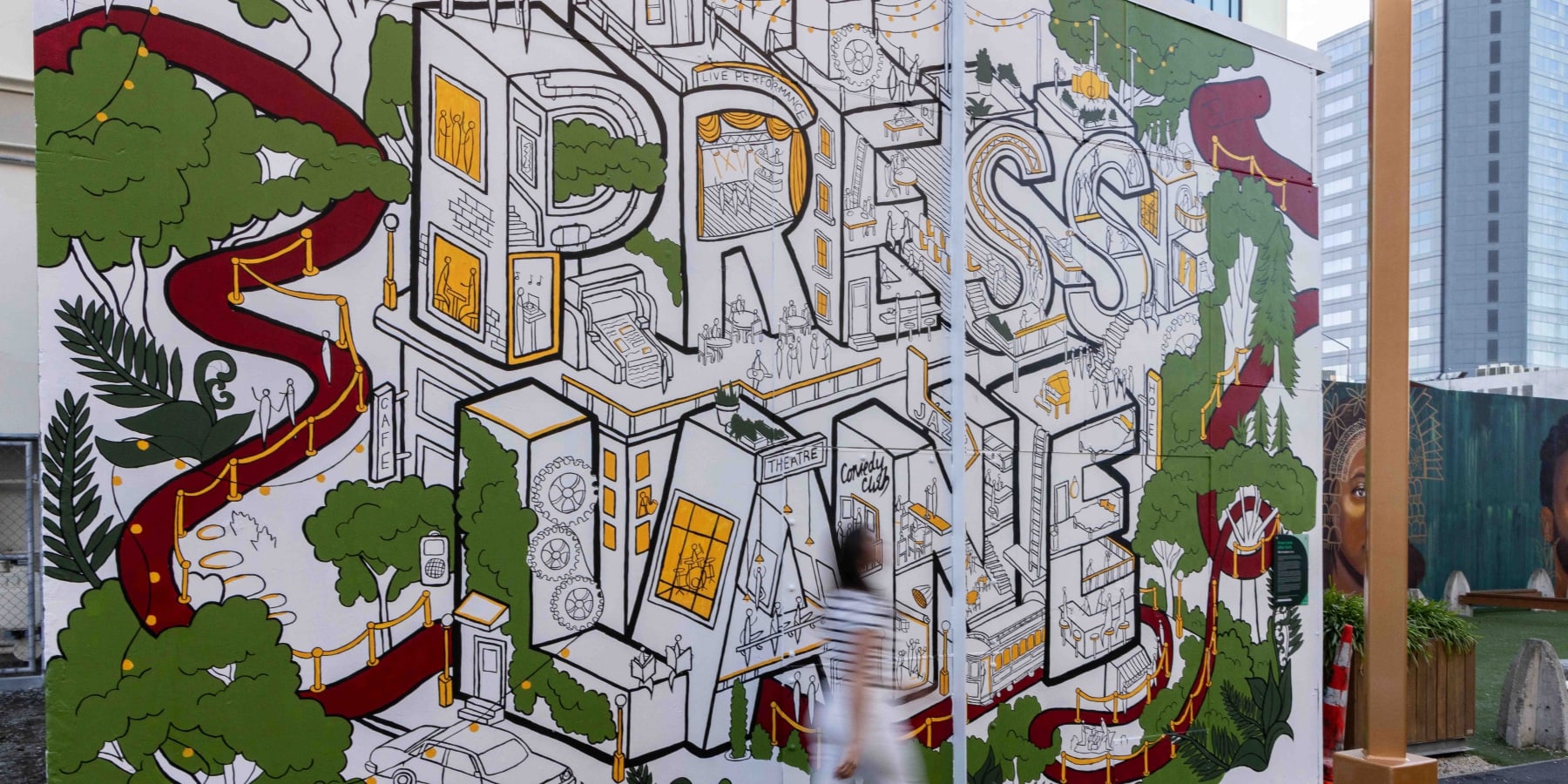 Press Lane wall mural by New Zealand artist Ellie Compton